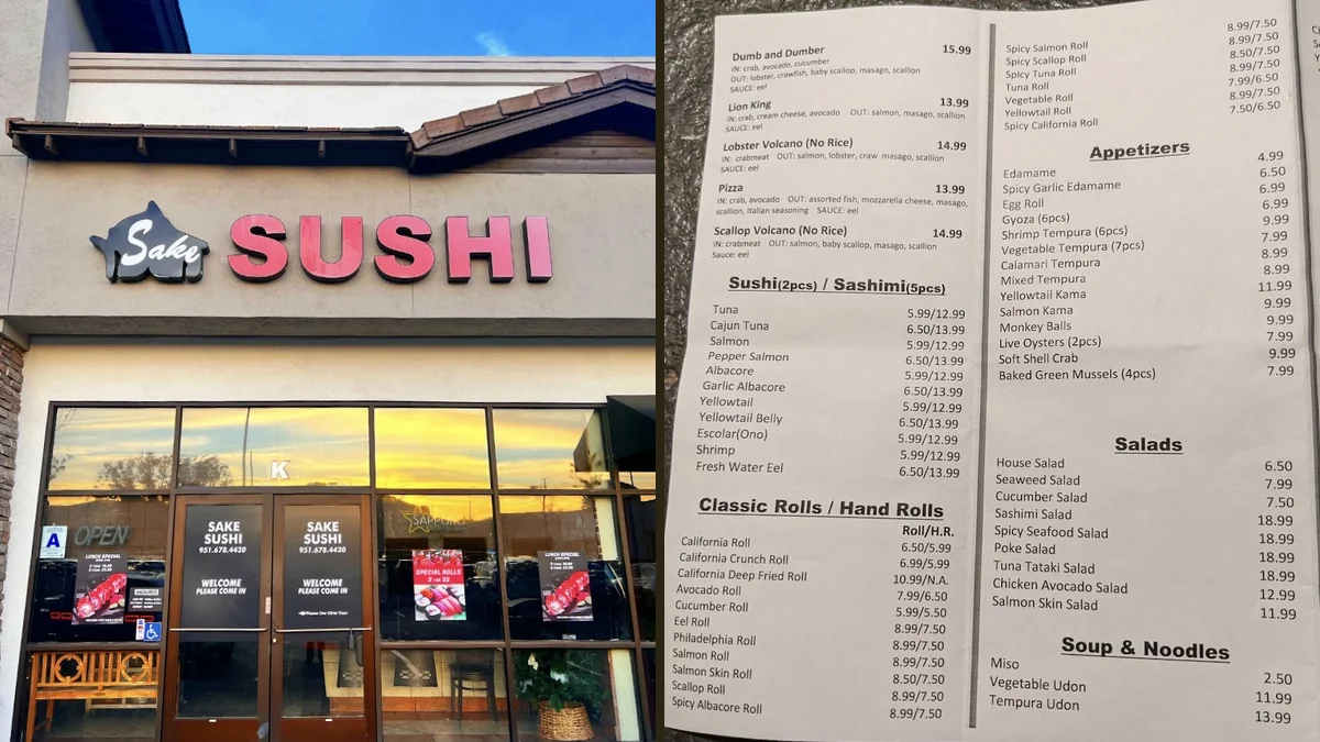 Sushi rolls on a small restaurant table.