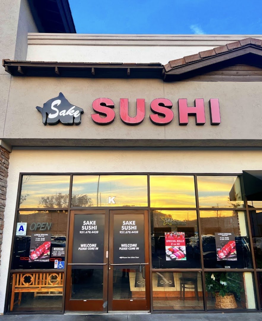 Front view of a sushi restaurant entrance.