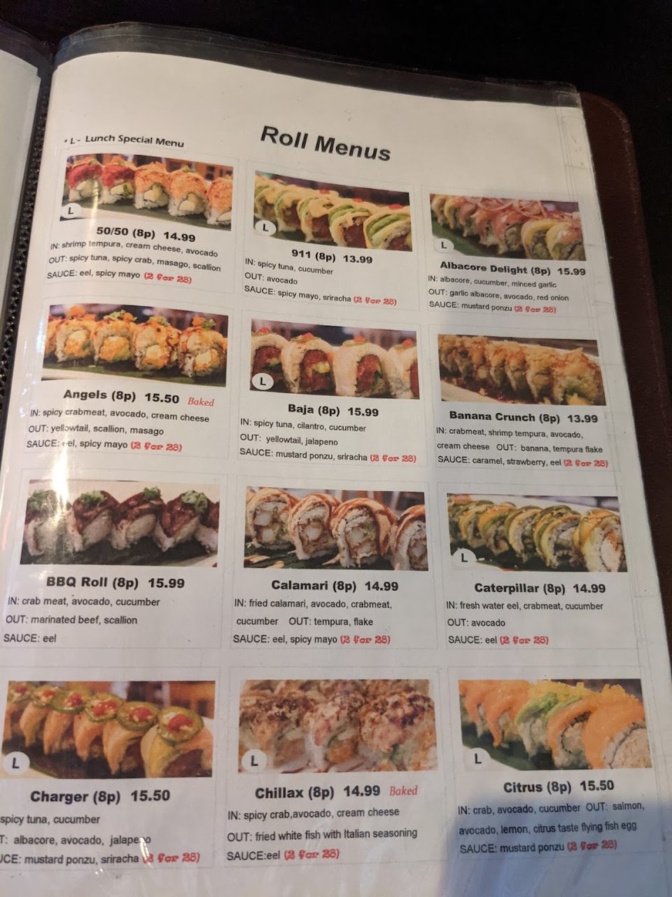 Printed menu for appetizers and small plates.