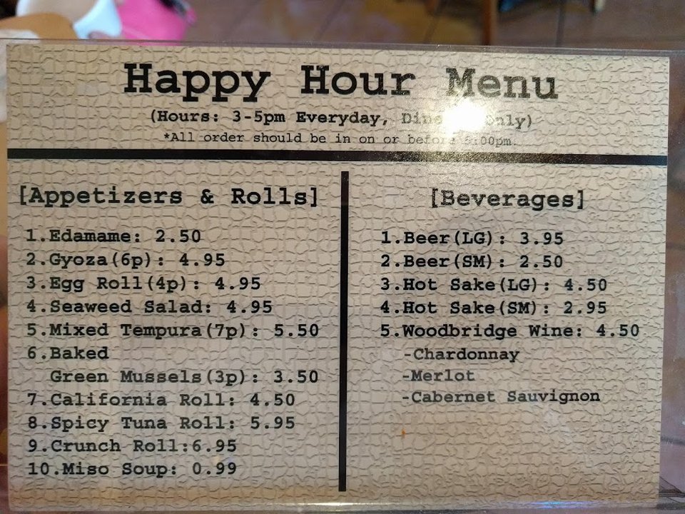 Menu layout for dine-in or takeaway orders.